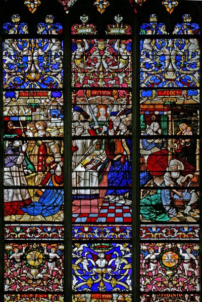 A detail from window, the panegyric to St Romain by French School