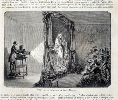 A fantasmagorie scene by projection - in Picturesque store by French School