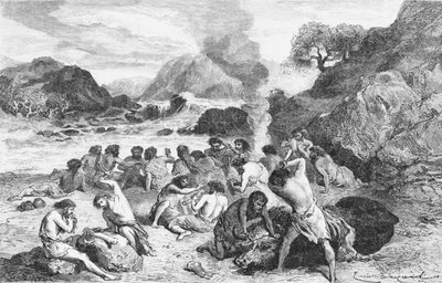 A feast during the stone age, illustration from L