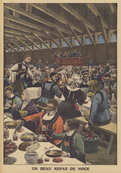 A Fine Wedding Feast in Brittany (colour litho) by French School
