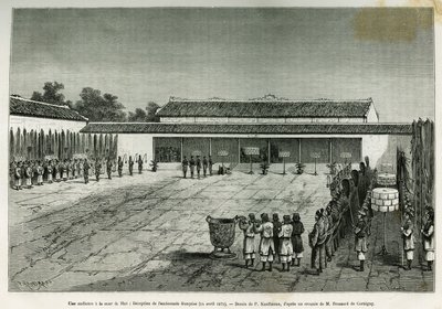 A hearing at the court of Hue (Vietnam), reception of the French embassy, April 14 by French School