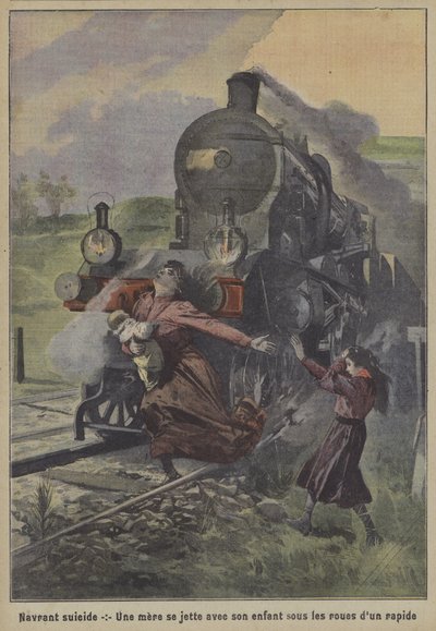 A heartbreaking suicide: a mother throwing herself and her child under the wheels of an express train by French School