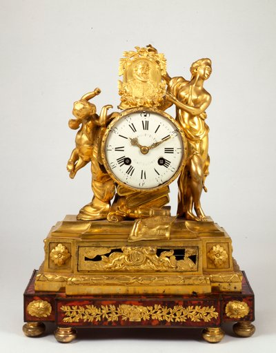 A late Louis XV ormolu mantel clock with a profile medallion of Henri IV held by Venus by French School