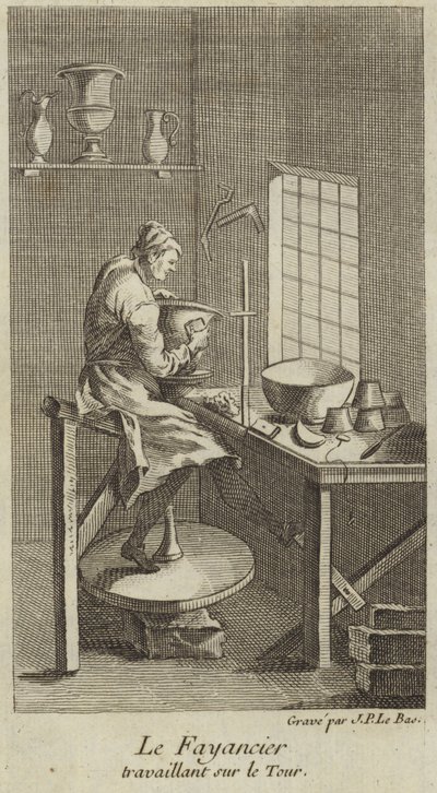 A potter working on the wheel by French School
