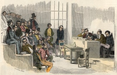 A seance of the contest of aggregation at the Sorbonne in Paris in the 19th century - Engraving from 