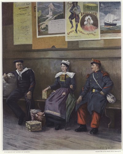 A Young Woman Sitting Between a Sailor and a Soldier by French School