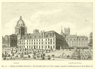 Abbey of Sainte-Genevieve, south side, taken in 1790, currently partly occupied by the Henri IV high school by French School