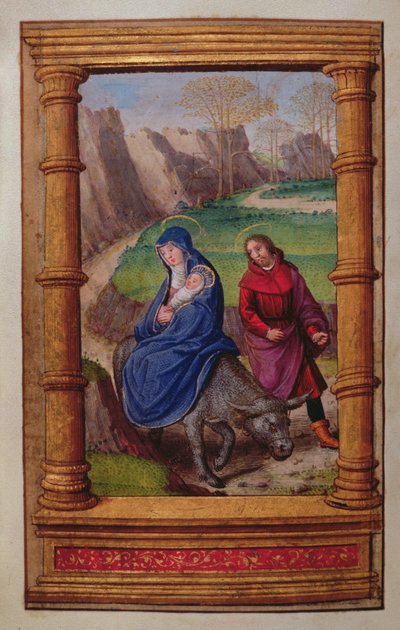 Flight into Egypt (from a Book of Hours, Paris) by French School