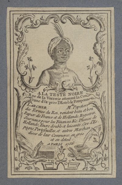 Advertisement for A la Teste Noire Stationers, Paris, 1756 by French School