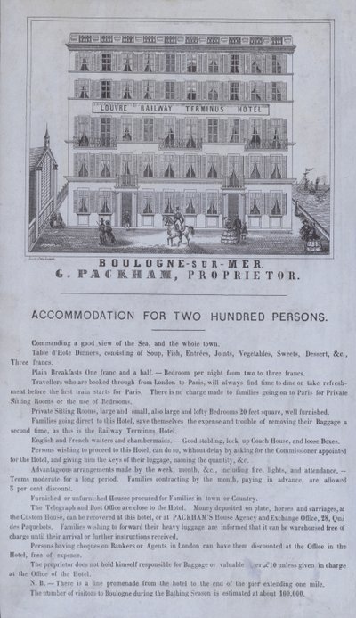 Advertisement for the Louvre Railway Terminus Hotel, Boulogne-sur-Mer, France by French School