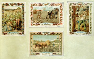 Agricultural calendar depicting the various seasons of farming, end of 19th century by French School