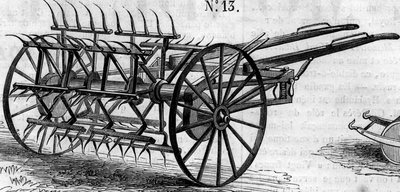 Agricultural Machine: English Double Action Tedder Presented at the Paris Agricultural Competition in 1860 (Engraving in 