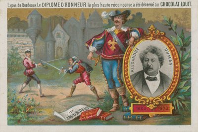 Alexandre Dumas and a scene from The Three Musketeers by French School