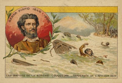 Alexandre de Serpa Pinto struggling through the rapids of the Cuando River while crossing Africa in 1877 by French School