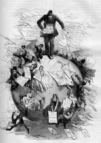 Allegory of the postman distributing his mail by French School