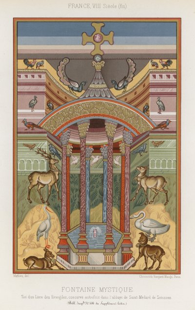 An 8th-century depiction of a mystical fountain by French School