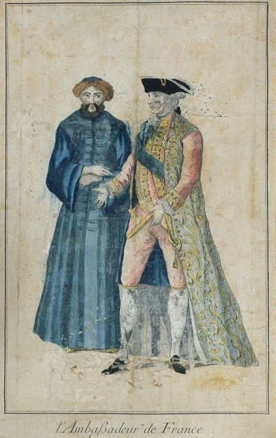 An Ambassador of France with his Dragoman, engraved by Moutier by French School