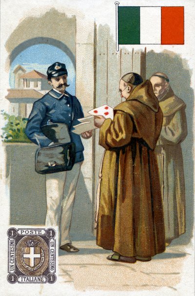 An Italian Postman delivering mail, late 19th century by French School