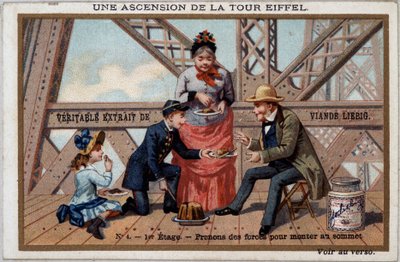 An Ascent of the Eiffel Tower: One Takes Forces on the 1st Floor - Chromo. Liébig, Early 20th Century by French School
