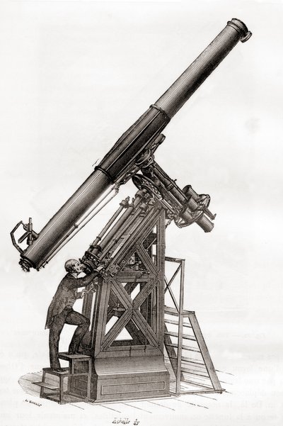 An equatorial telescope in the Paris Observatory, France in the 19th century, from Les Merveilles de la Science, published c.1870 by French School