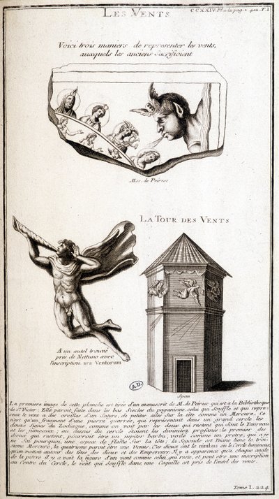 Ancient representations of the wind and wind tower - engraving by French School
