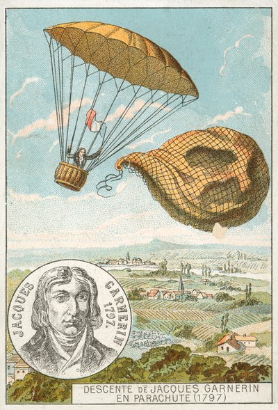 Andre-Jacques Garnerin descending from a balloon by parachute by French School