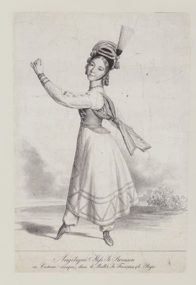 Angelique St Romain Mees in Cossack costume for the ballet La Francaise et le Raja by French School