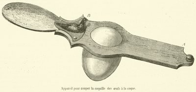 Device for cutting the shell of soft-boiled eggs (engraving) by French School