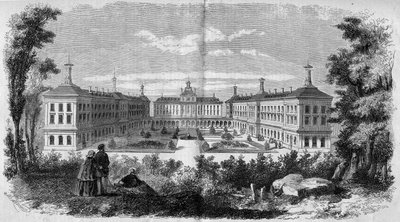 General View of the Military Hospital of Vincennes. Engraving in Le Monde Illustré n°61 of 12 June 1858 by French School