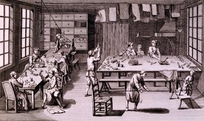 Artificial Flower Shop, illustration from Encyclopaedia or a Systematic Dictionary of the Sciences, Arts and Crafts by Denis Diderot, published 1765 by French School