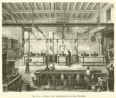 Workshop for the Manufacture of Aniline Blue (engraving) by French School