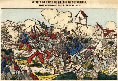 Attack and capture of the village of Montebello, the glorious death of General Beuret in 1859. Picture of Epinal by French School