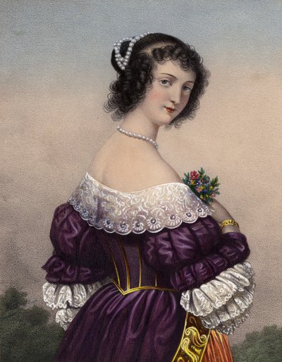 Attractive Girl in Purple Dress with Lace Trimmings by French School