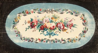 Aubusson design for a sofa back or seat back of sprays of mixed flowers within ribboned and floral borders by French School