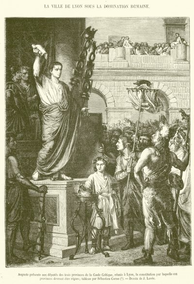 Augustus Presents to the Deputies of the Three Provinces of Celtic Gaul, Assembled in Lyon, the Constitution by Which These Provinces Will Be Governed (engraving) by French School