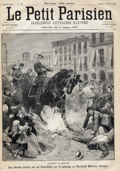 Barcelona bombing: bomb launched by an anarchist on the passage of the Marechal Arsenio Martinez Campos Anton by French School