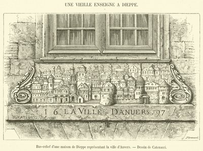 Bas-Relief of a House in Dieppe Representing the City of Antwerp (engraving) by French School