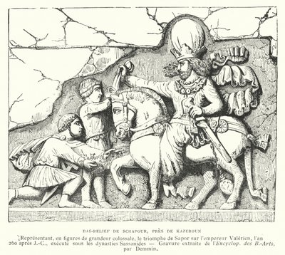 Bas-relief near Kazerun, Iran, depicting the victory of the Sasanian king Shapur I over the Roman Emperor Valerian at the Battle of Edessa, 260 by French School