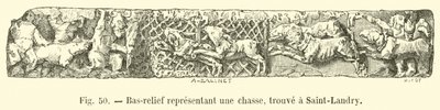 Bas-relief representing a hunt, found at Saint-Landry by French School