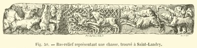 Bas-relief representing a hunt, found at Saint-Landry by French School