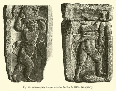 Bas-reliefs found in the excavations of Hotel-Dieu, 1867 by French School