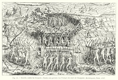 Battle Against the Iroquois; after an Engraving from the Voyages of Sieur de Champlain, Xaintongeois, Paris by French School