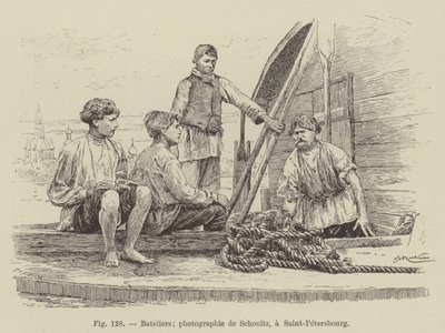 Boatmen (engraving) by French School