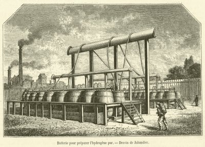 Battery for Preparing Pure Hydrogen (engraving) by French School