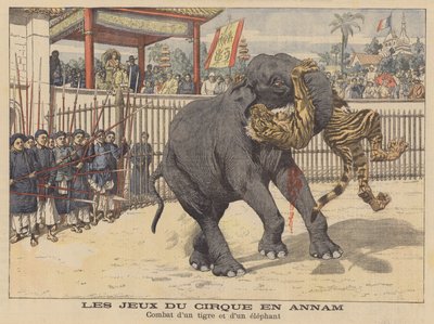Battle Between an Elephant and a Tiger in a Circus in Annam, Indochina by French School