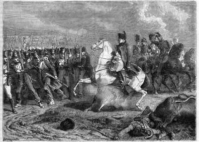 Battle of Arcis-sur-Aube, 20-21 March 1814 - shell explodes under the horse of emperor Napoleon by French School