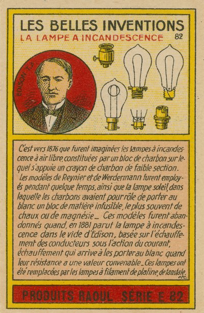 Beautiful inventions card, lightbulbs by French School