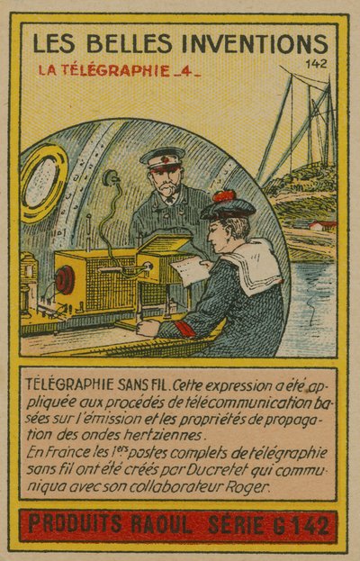 Beautiful inventions card, telegraphy by French School