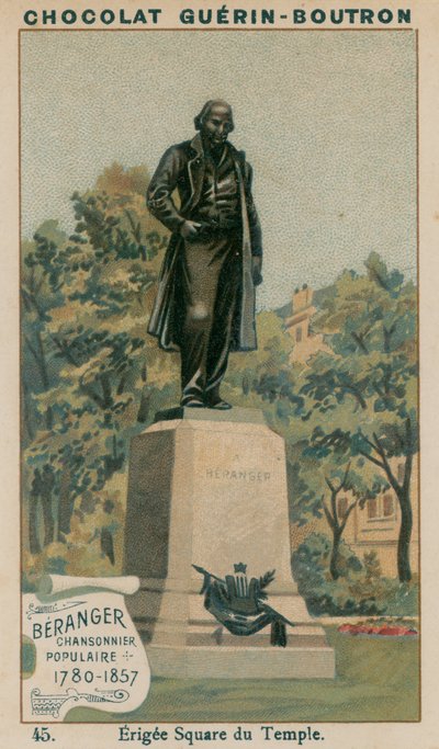 Beranger, Popular Songwriter, 1780-1857, Erected in Square du Temple by French School