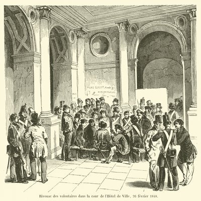 Bivouac of volunteers in the courtyard of the Hotel de Ville, February 26, 1848 by French School